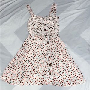 White Spring Floral Dress With Buttons